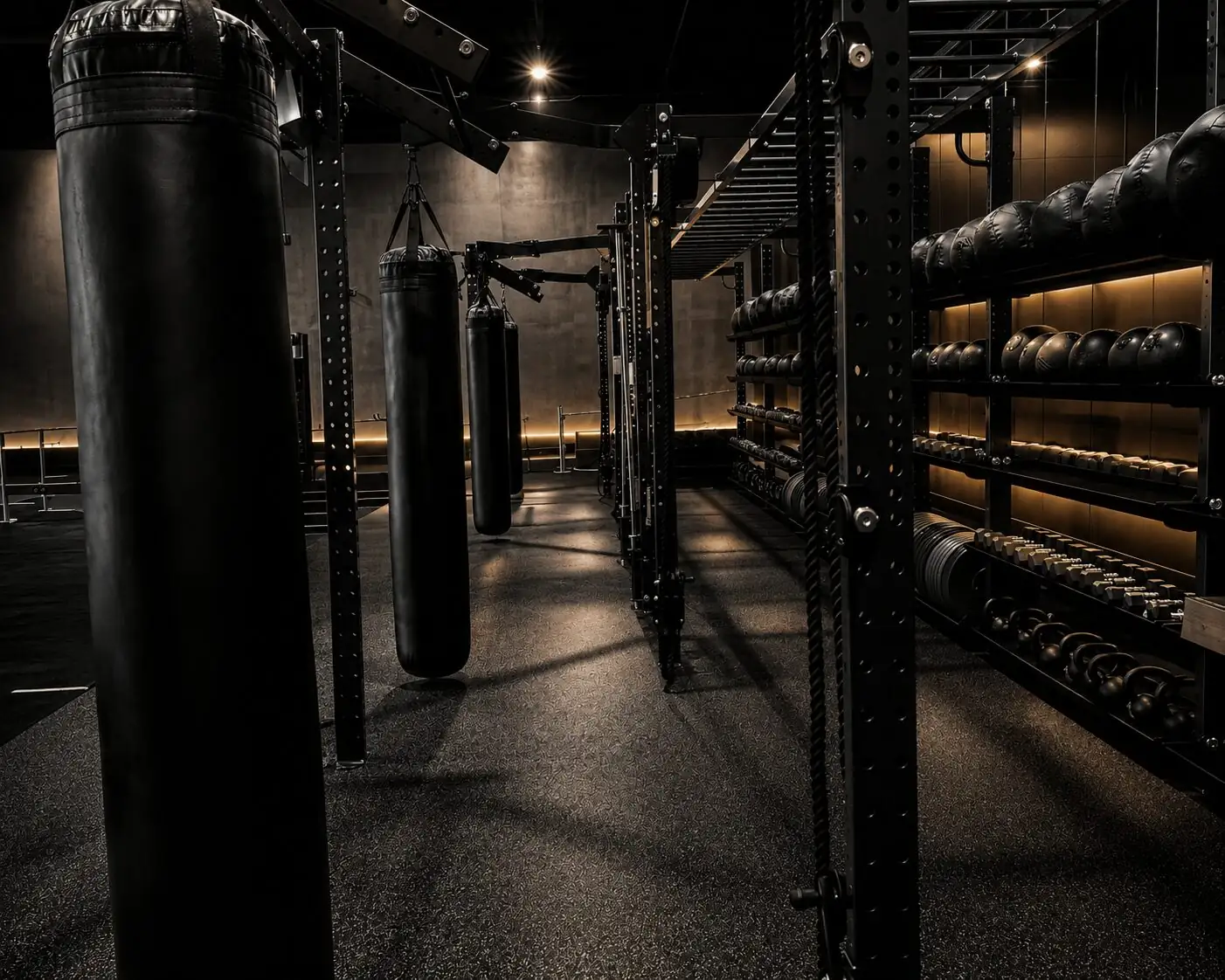 Boxing area with hanging heavy bags at Sanctuary Fitness Marlboro