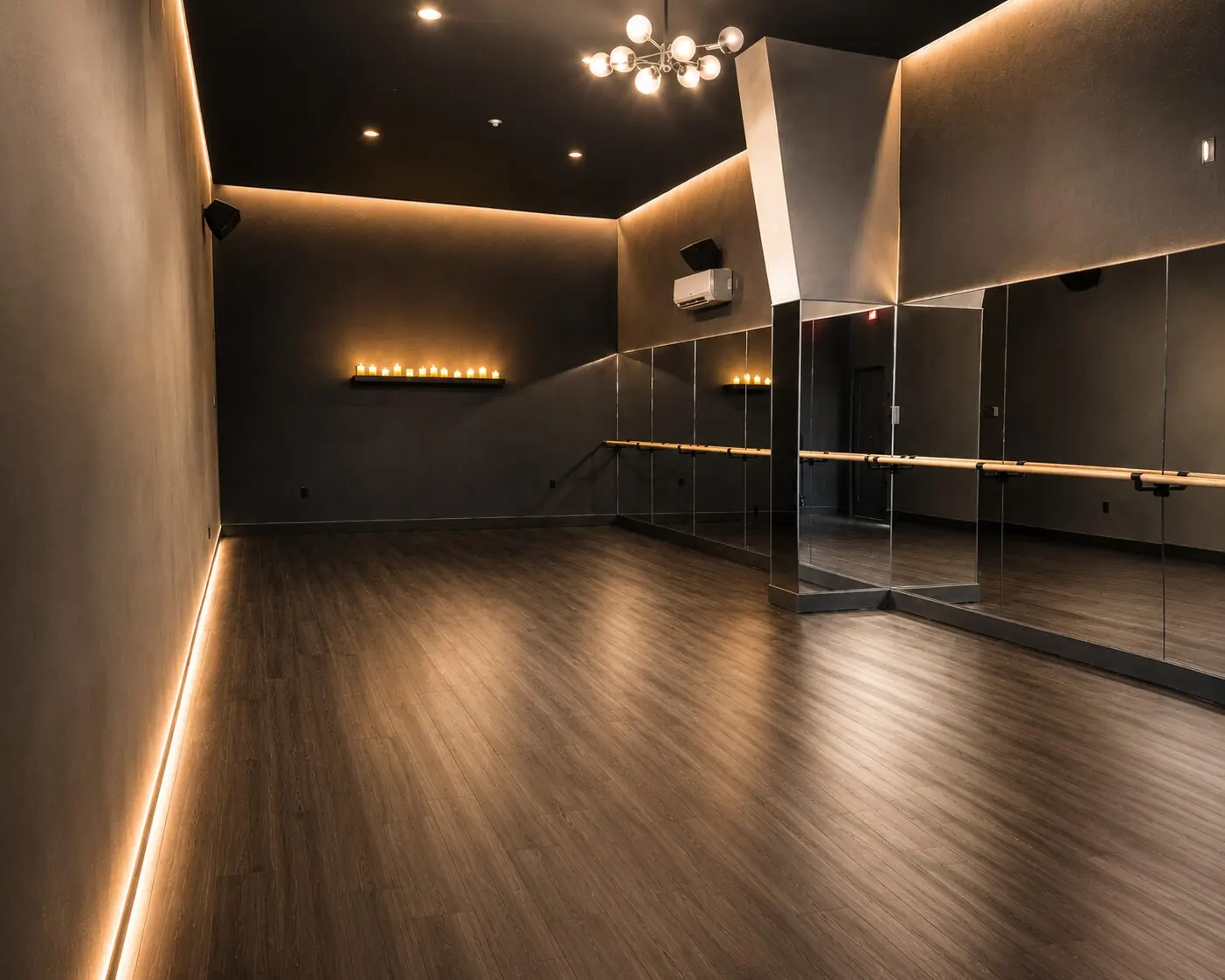 Movement studio with full-height mirrors at Sanctuary Fitness Marlboro